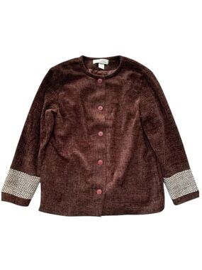 Boyne Valley Weavers Chenille Knit Herringbone Buttoned Jacket Brown Size M